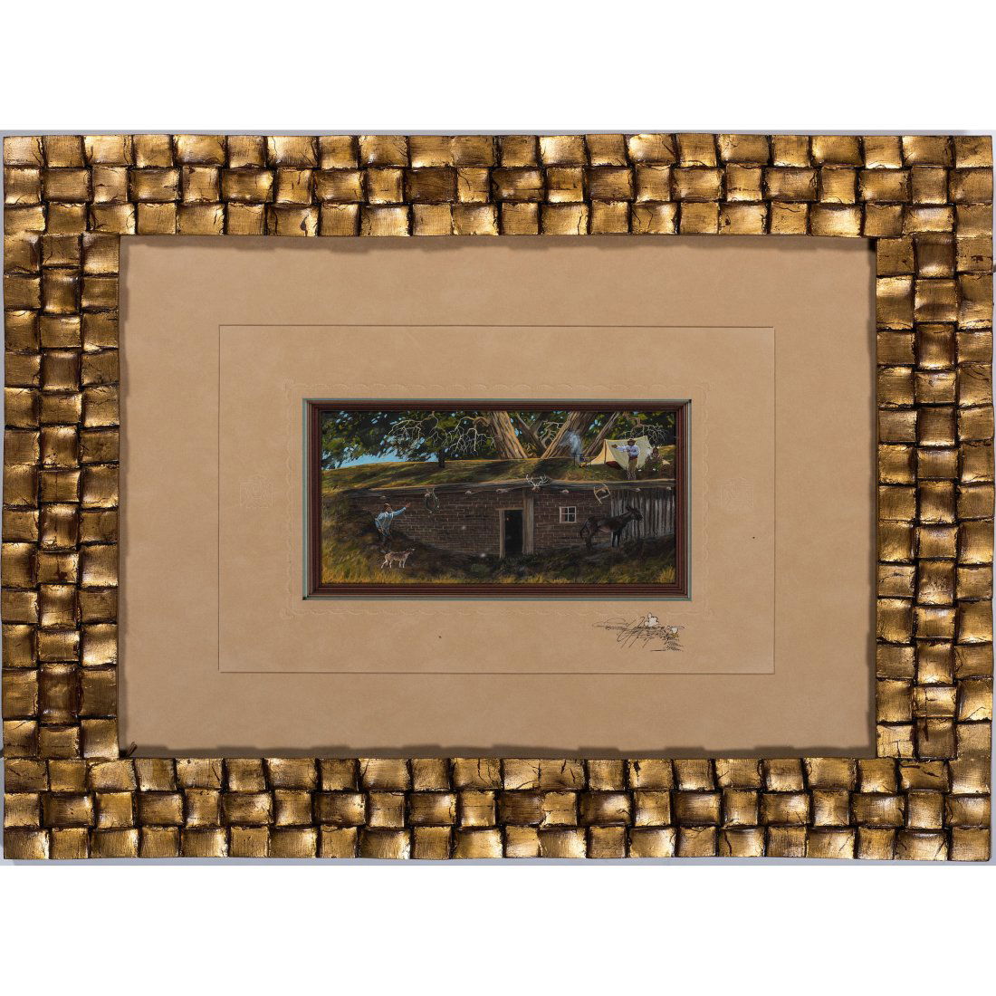 Framed Indian Gouache Painting, Homesteading On A Homesteader.    (WP300) (1 of 7)