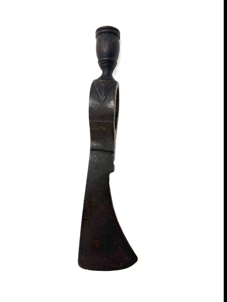 Pipe Tomahawk Head - Offering As A Reproduction: A pipe tomahawk head that I am offering as a reproduction. It looks cast and would make a nice belt hawk if a handle was added for display or reenactment use. It is 8” long x 2” wide.