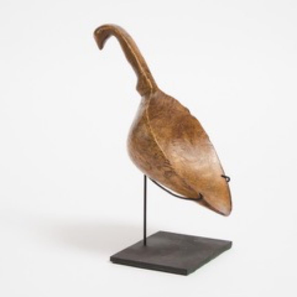 Native American Indian Bird Effigy Burl Ladle: Indian Bird Effigy Burl Ladle - Bird of Prey. It is an ash burl scoop with a nice burl “eyes” grain. The effigy is a reductive bird head and “neck” handle. Central Great Lake, early