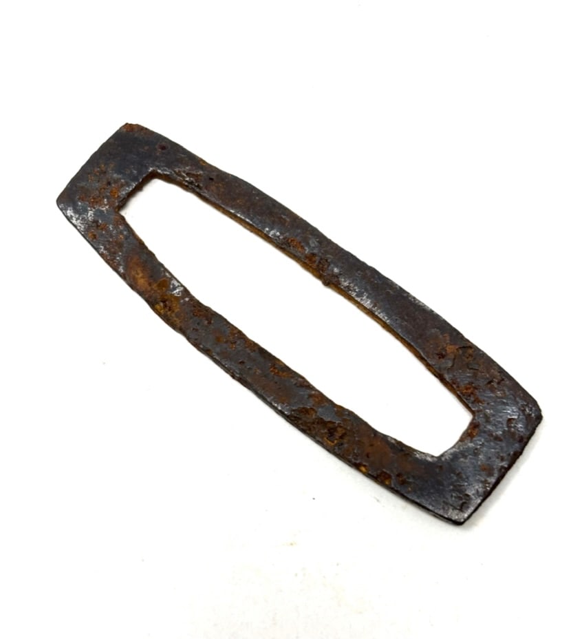 Early Iron Fire Starter: An unusual shaped early iron fire starter. Found in Dungey, NY, on an Oneida Indian site. circa. 1650-1750. In-house shipping $15.; optional insurance: $3 per $100 coverage. F-RL