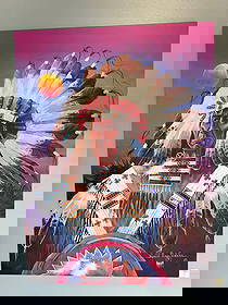 The Grandfather: A self-taught ledger artist, Daniel Long Soldier carries Lakota storytelling into the present with pen-and-ink, acrylic, and gouache on historic ledger pages. His work often portrays leaders horsemen,