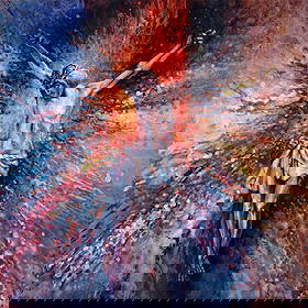 Jesus on the Cross: Larry Mansker paints vivid, story-driven scenes that celebrate what he calls the joy of being alive. Based in Eureka Springs since 1991, his work ranges from luminous Ozark streets and waterfalls to w