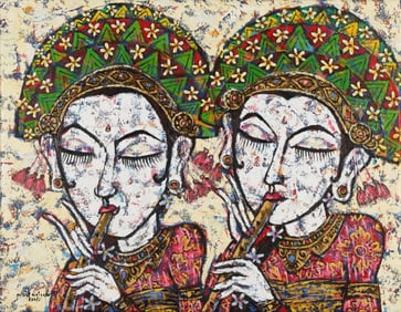 Untitled (Two Faces beneath Heart Vines)