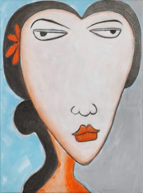 Untitled (Portrait with White Face, Orange Ground)