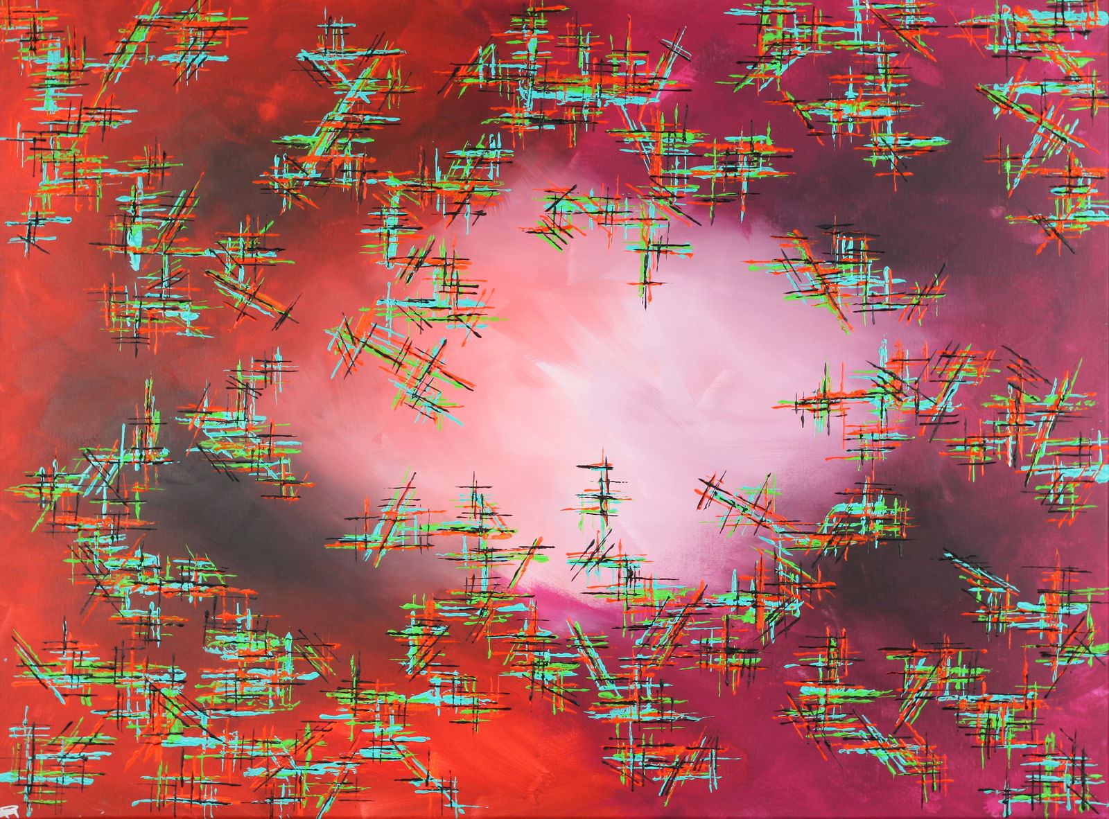 Untitled (Crimson Burst): Ingrid has been called " a modern Dutch Master." Born and raised in the Netherlands, she learned to paint at an early age, and feels that her works have matured over time as her exposure to different