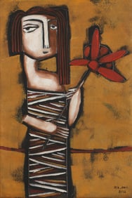 Untitled (Woman in Stripe Dress with Flower)