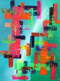 Untitled (Geometric Abstraction in Teal and Red)