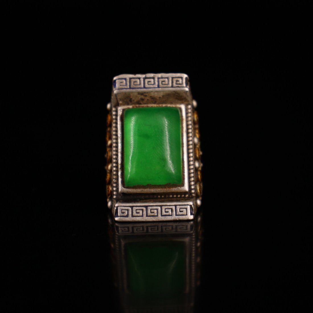 Silver Inlaid Gems Cloisonne Gilt Ring, (1 of 8)