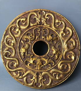 Unearthed gold-clad jade and jade coin: Unearthed gold-clad jade and jade bi thick, perfect