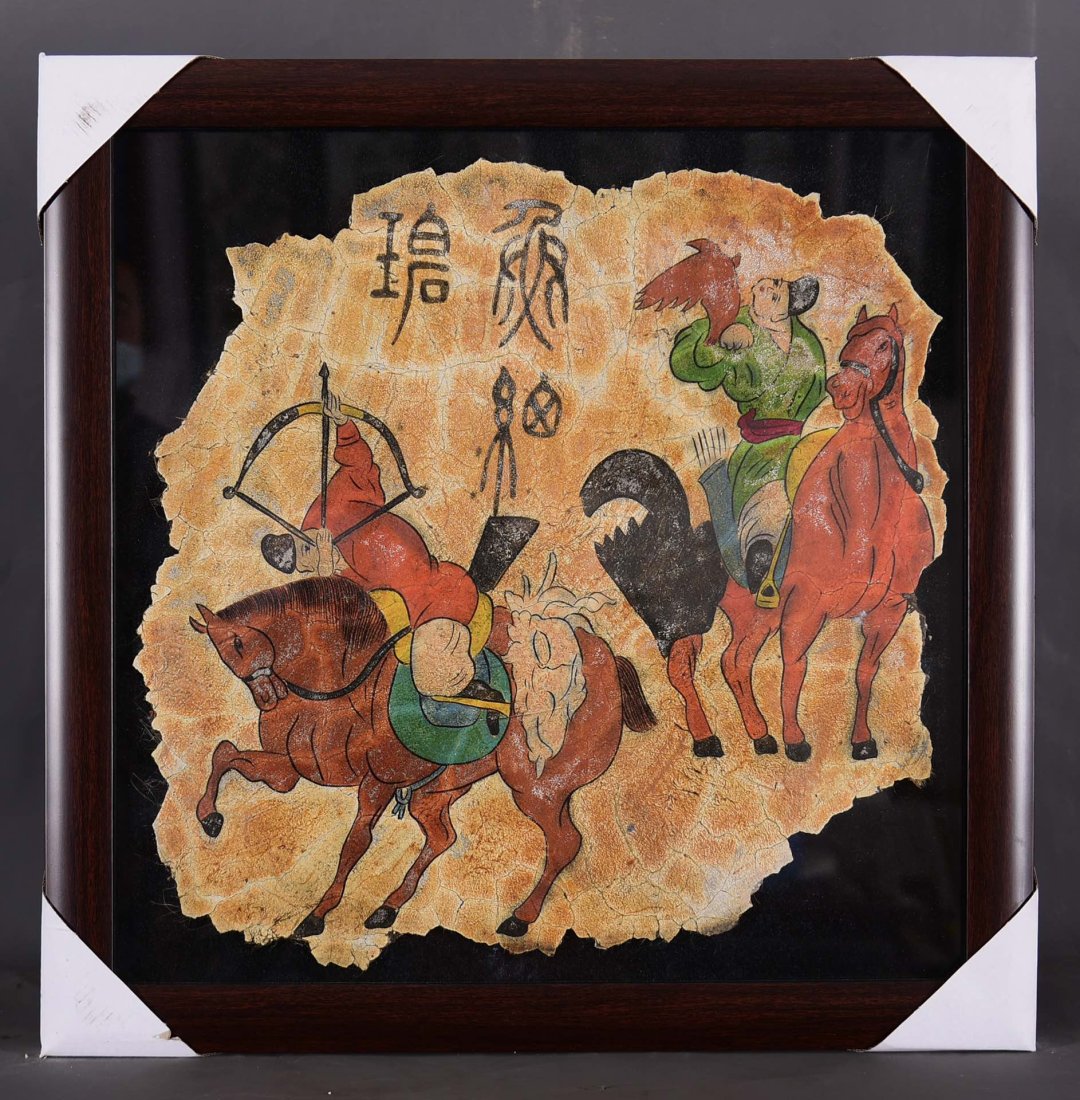 Old Collection: Fine Dunhuang Hunting Murals in the Late Tang Dynasty!: Old Collection: Fine Dunhuang Hunting Murals in the Late Tang Dynasty! The patterns are exquisite, the texture is clear, and the culture is full of flavor. The product is intact and worth collecting.