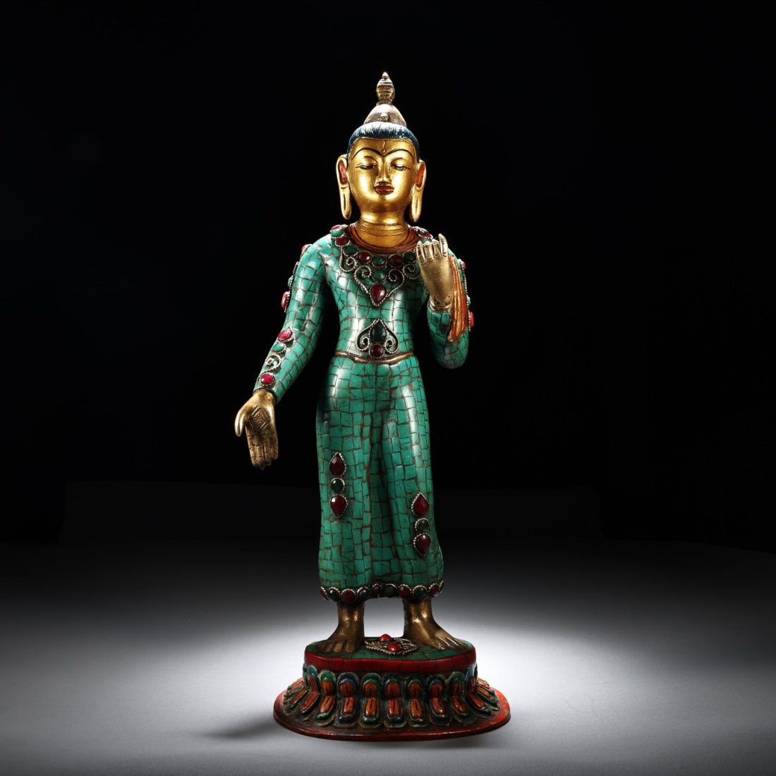 Inlaid gemstones painted gold Tibetan Tantra station Sakyamuni Buddha Buddha statue (1 of 10)