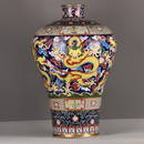 Qing Qianlong: Enamel Caiji blue glaze painted gold Canglong plum vase