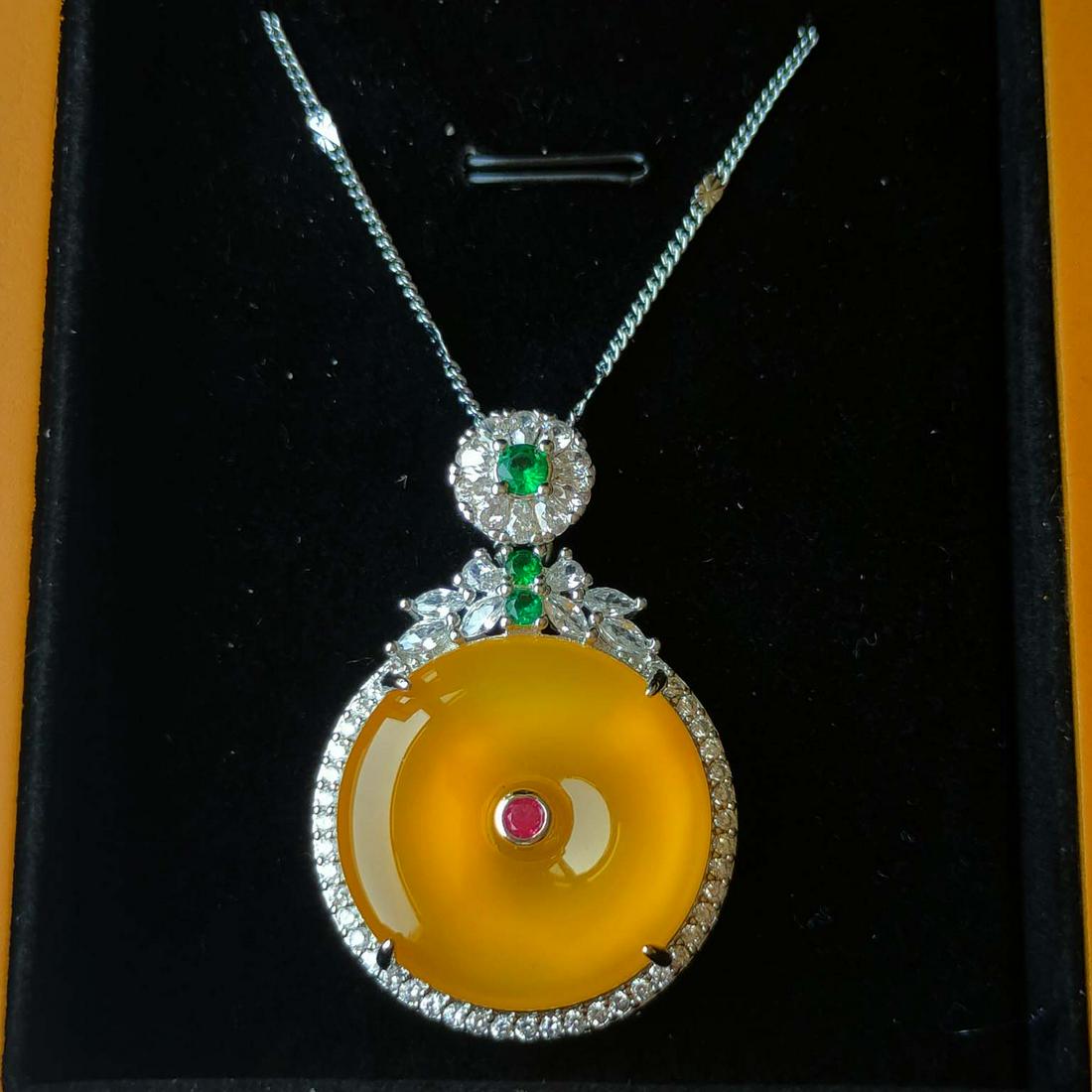 Mahogany Box Silver Inlaid Top Ice Emperor Jade Jewelry Set of Four (1 of 9)