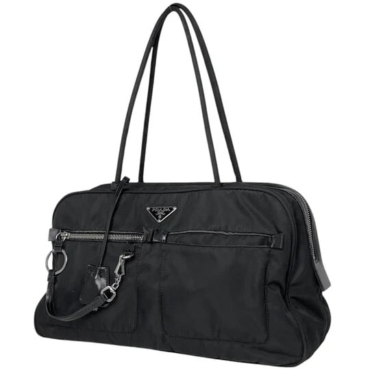 Prada Logo Plaque Shoulder Bag Tote Bag Nylon Nero (Black) Women's [Used]: Prada Logo Brand Shoulder Bag Handbag Nylon Nero (Black) Women's [Used] Because it is a second-hand product, it has not been verified and cannot be returned or exchanged Width Approximately 33 cm Heig