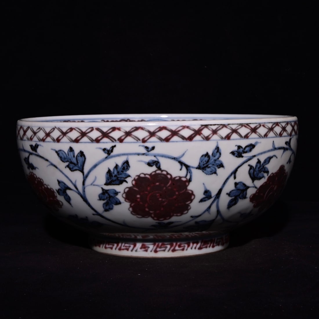 Ming Hongwu Style Blue and White Porcelain with Underglaze Red and Interlocking Floral and Fish (1 of 9)