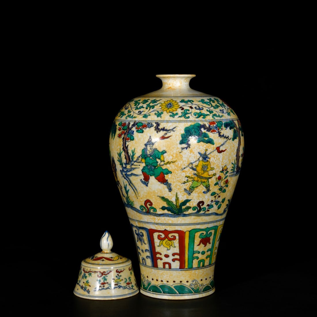 A pair of meiping vases with underglaze polychrome featuring the story of Guiguxiaoshan from the - 8