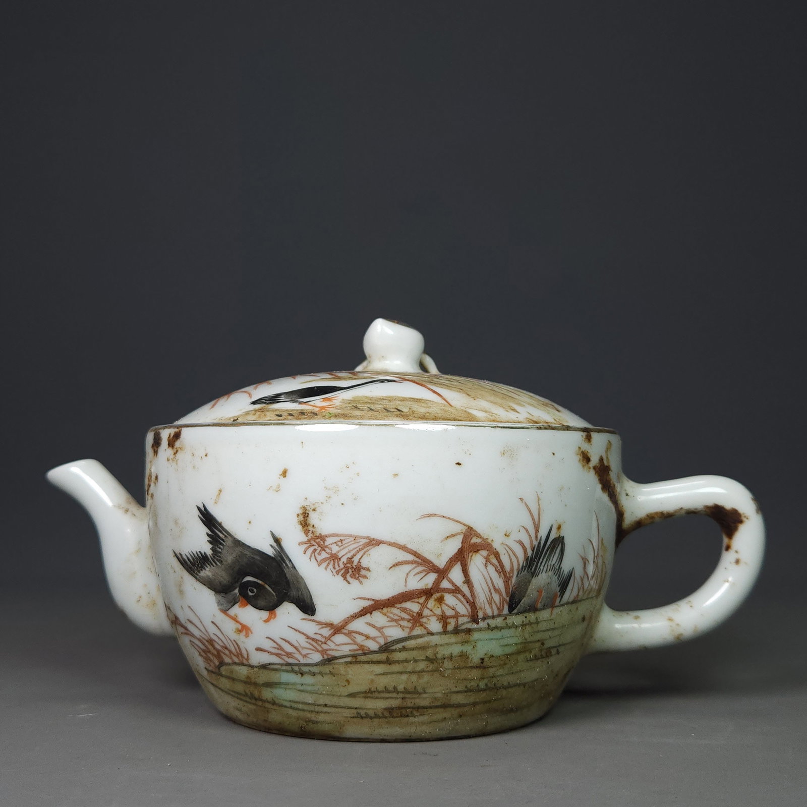 Late Qing and Republic Period Pink Enamel Gourd and Wild Geese Pattern Teapot (1 of 9)