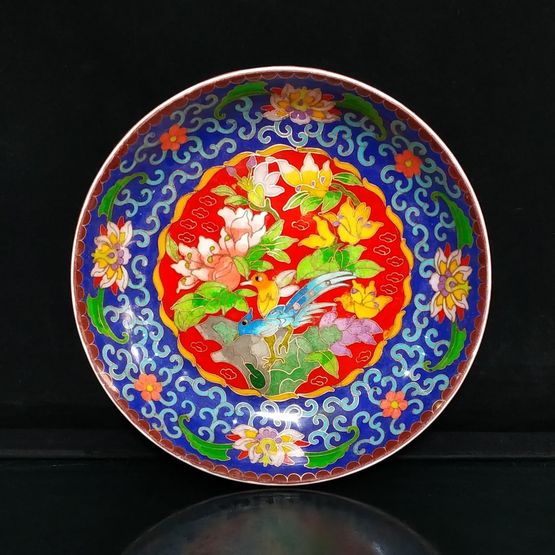 Ming Chenghua style cloisonné enamel hand-painted bird and flower plate (1 of 7)