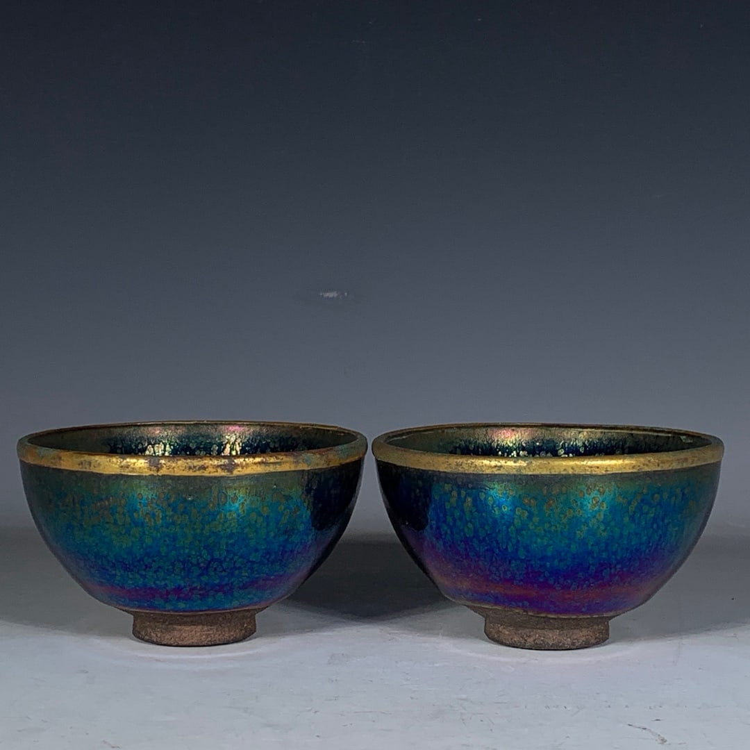 Glaze Seven Color Oil Droplet Teacup with Small Mouth: Glaze Droplet Teacup from Jian Kiln, Height 5.5 cm, Diameter 9 cm