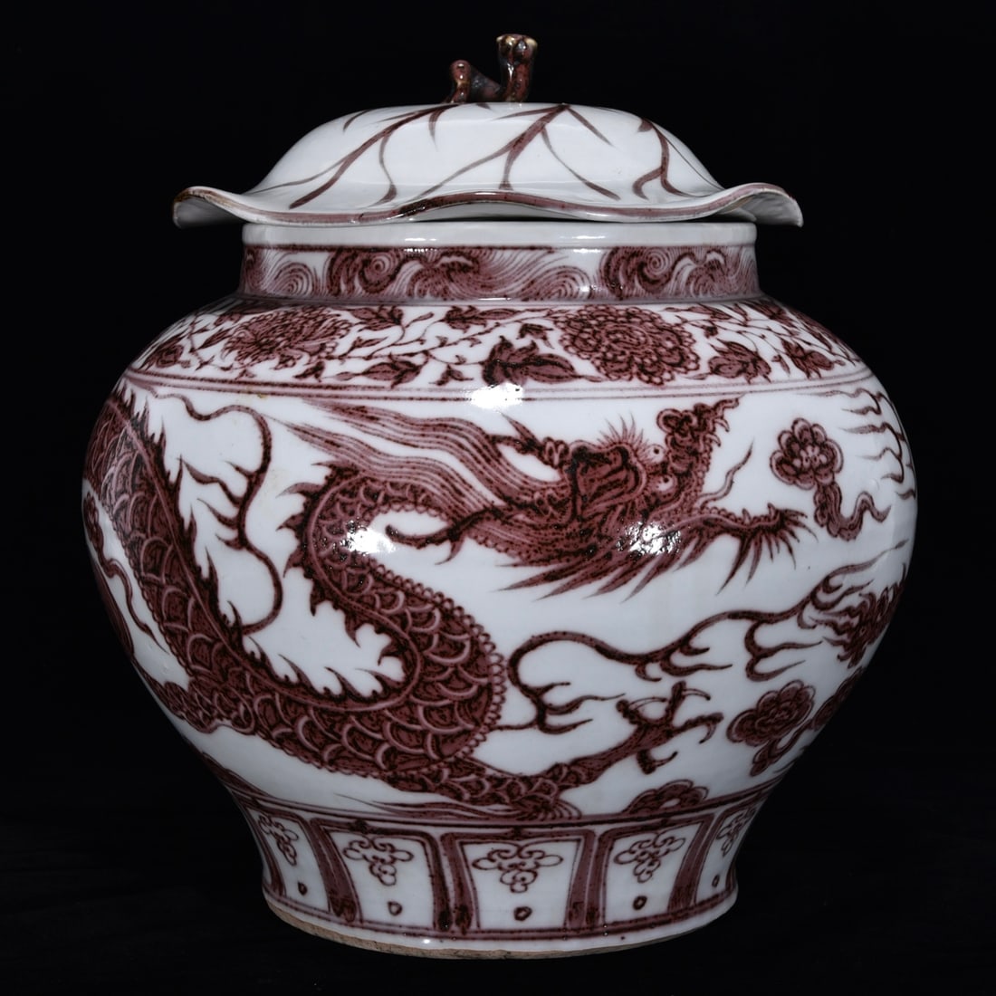Yuan Dynasty Style Glaze Red Dragon Lotus Leaf Cover Vase (1 of 9)