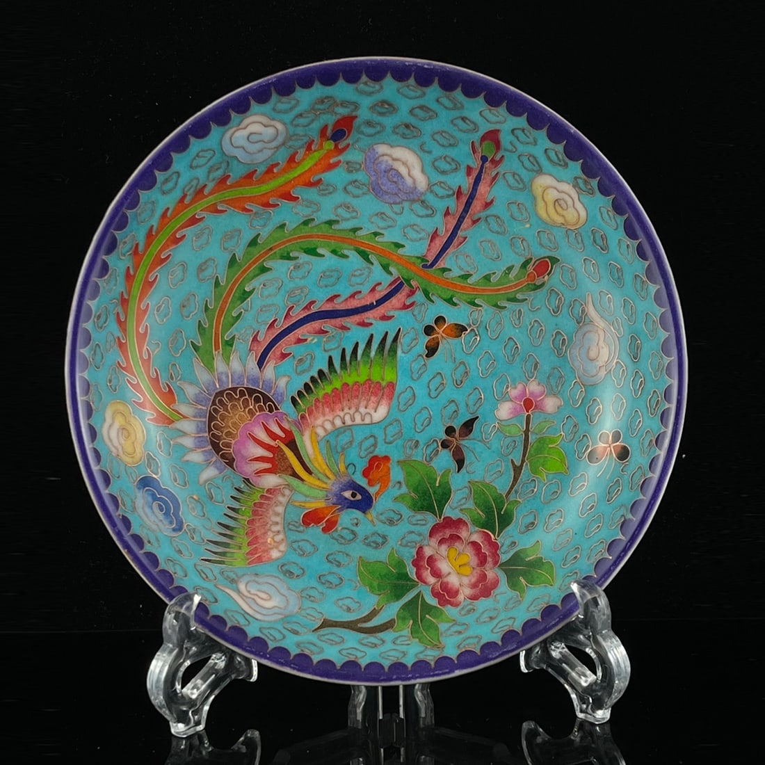 Ming Chenghua Enamel Phoenix and Peony Decorated Plate: Ming Chenghua Enamel Phoenix and Peony Decorated Plate, Diameter 2cm, Height 4.5cm