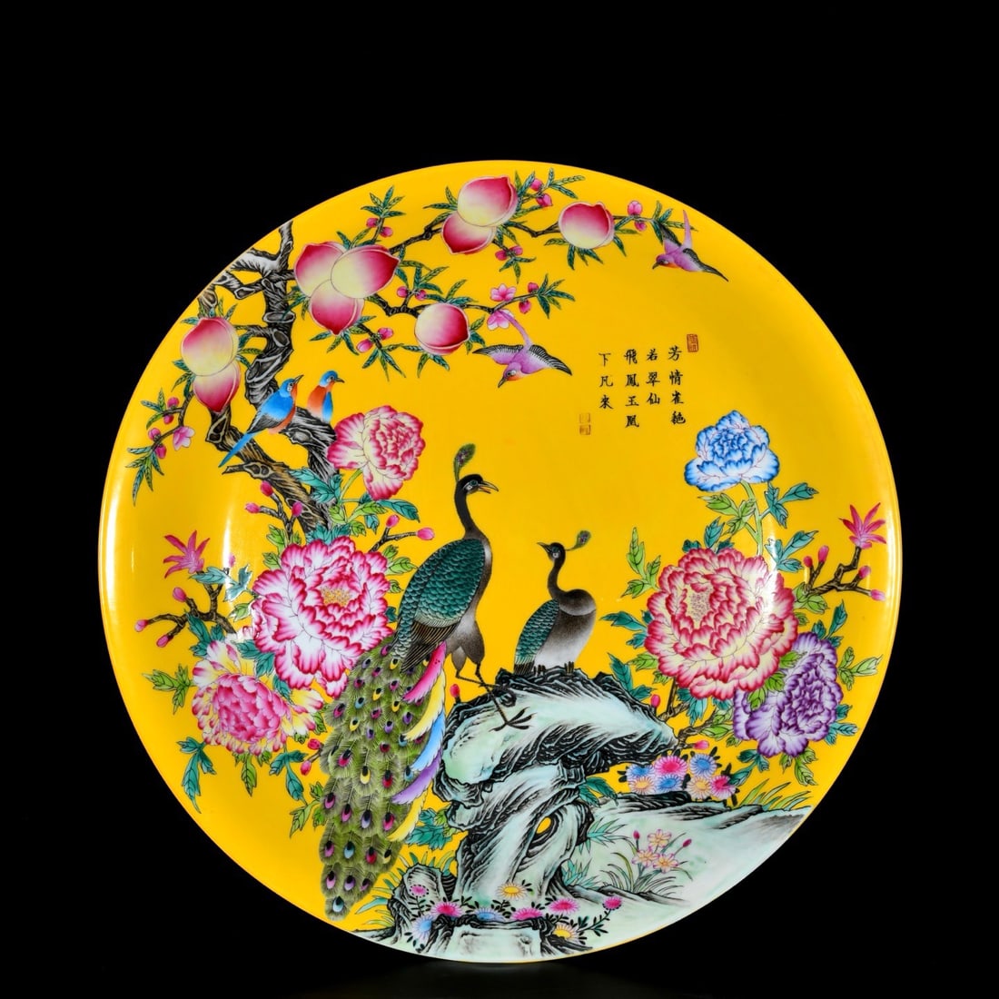 Qing Yongzheng Style Enamel Peacock and Peony Flower Bird Plate (1 of 9)