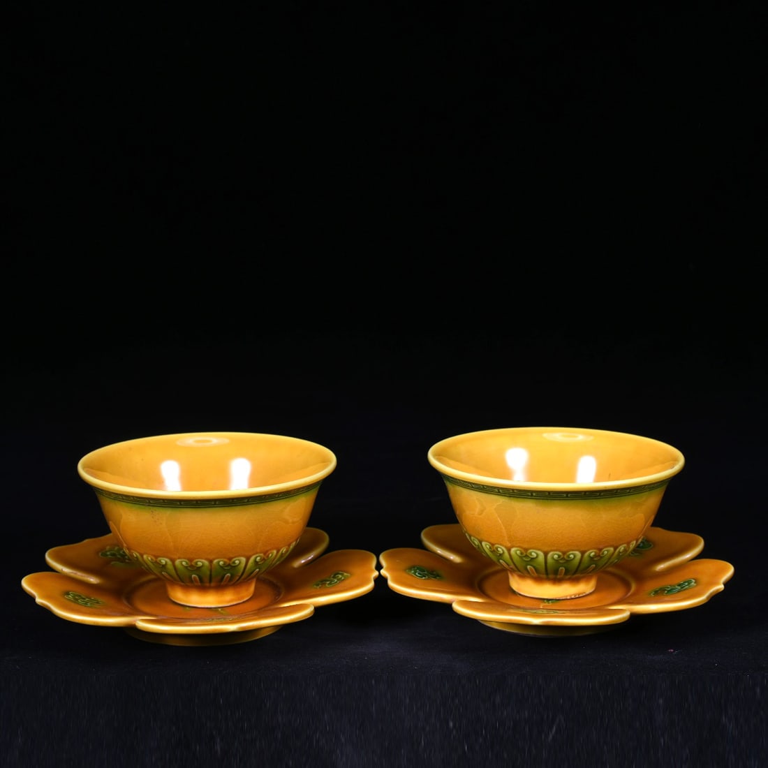 Ming Hongzhi Style Yellow Glazed Carved and Colored Lotus Bud Ruyi Tea Bowl Stand (1 of 9)