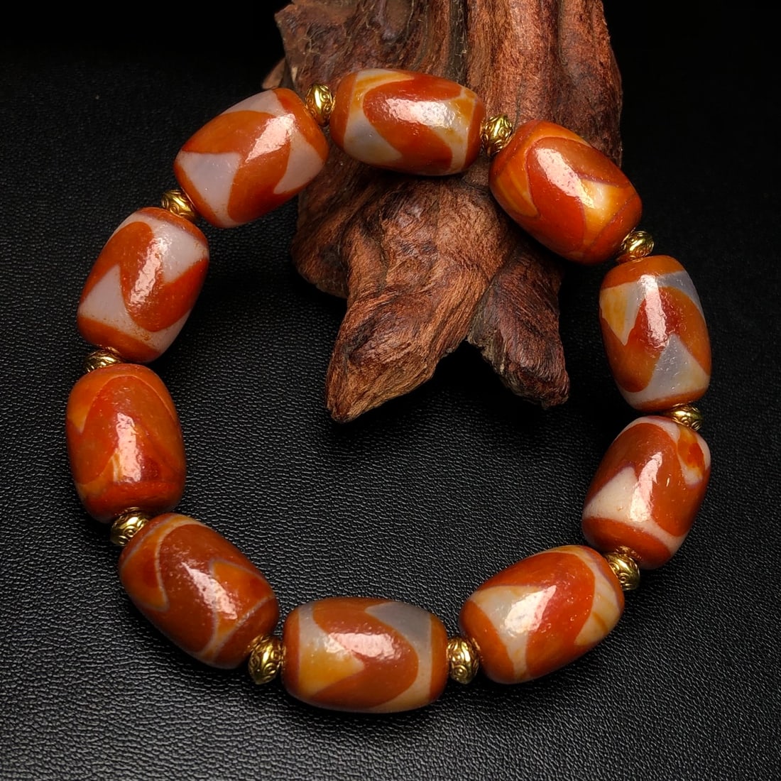 Tiger Tooth Bead Bracelet: Tiger Tooth Agate Bracelet Size: 17x12 millimeters x 10 beads