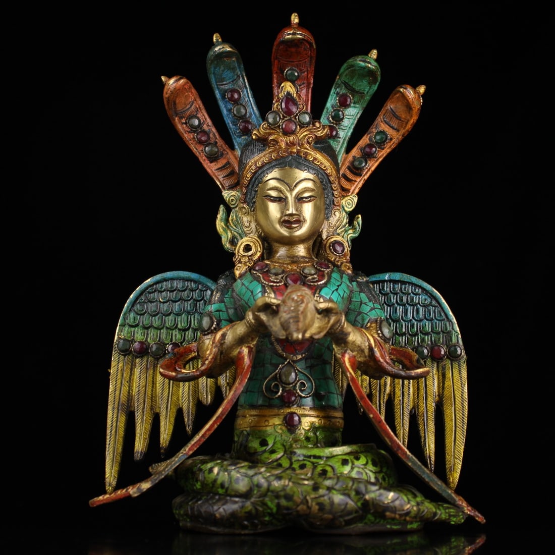 Gilt Copper Painted Tibetan Esoteric Buddhism Green Tara Buddha Statue (1 of 9)