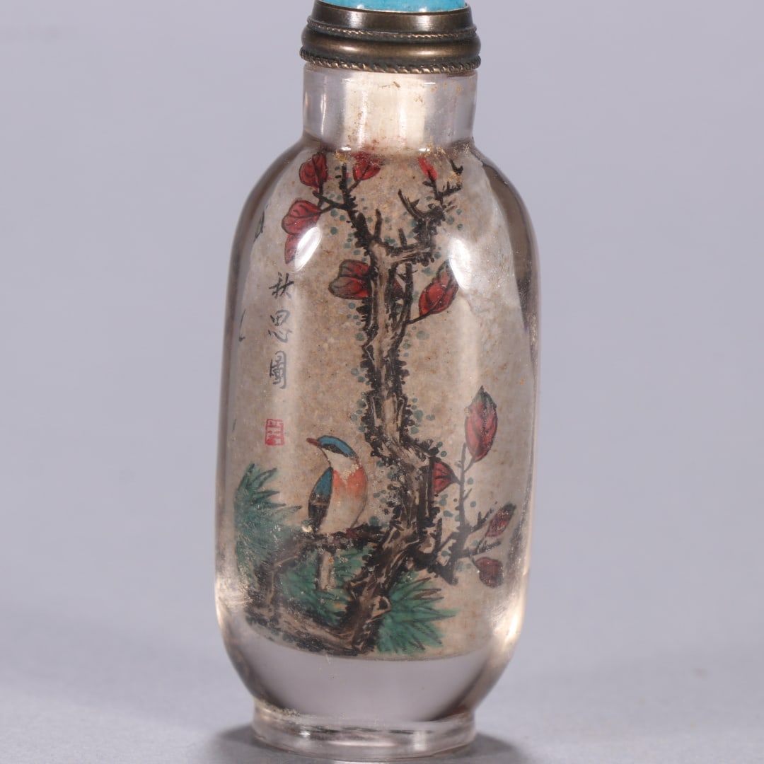 Qing Dynasty style natural crystal inner-painted bird and flower design snuff bottle - 2