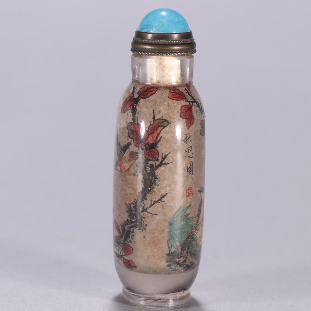 Qing Dynasty style natural crystal inner-painted bird and flower design snuff bottle - 7
