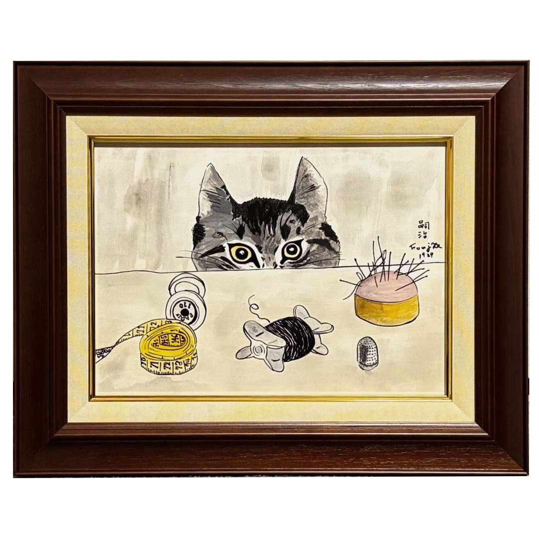 F4 Size Hand-Painted Oil – “Tailor’s Cat After Tsuguharu Foujita – Signed & Sealed – (1 of 12)