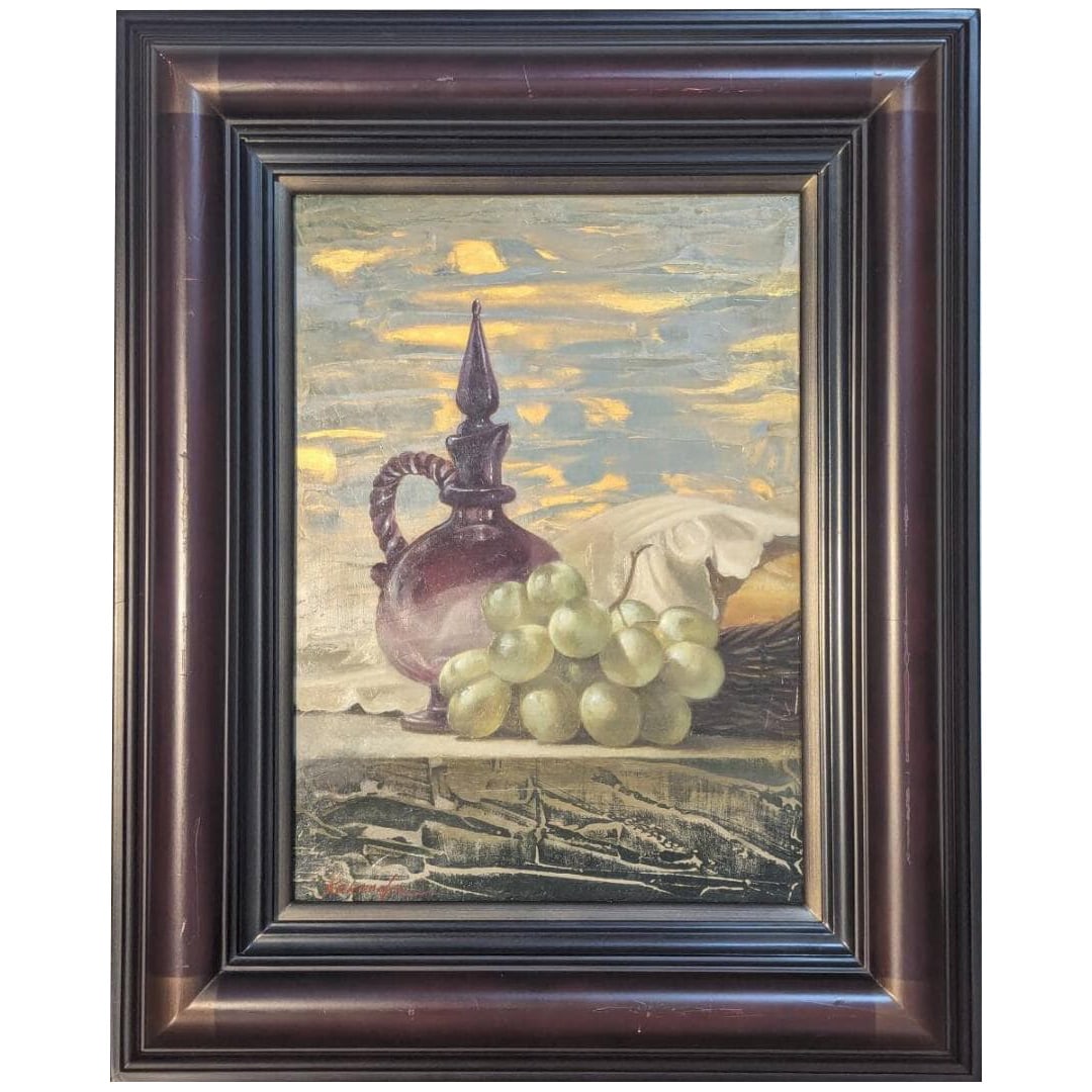 Authentic Yuko Kakusaka “Still Life with Grapes – Oil on Canvas: An authentic oil painting titled “Still Life with Grapes” by Yuko Kakusaka. This refined still-life composition features grapes arranged with a soft and luminous sensibility. Kakusaka’s deli