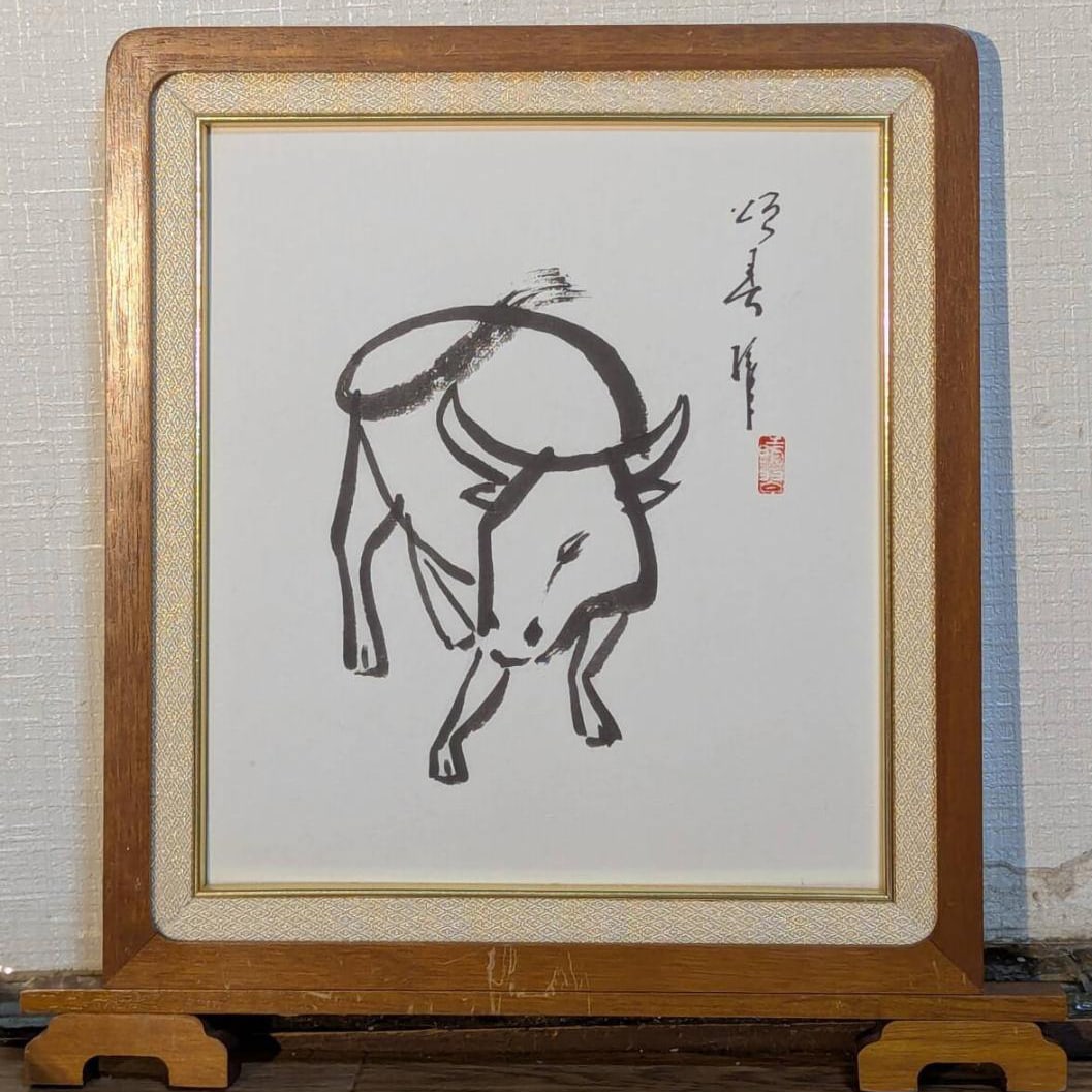 Authentic Ink Painting “Ox– Shikishi Board – Bold Brushwork – Contemporary Calligraphy & (1 of 6)