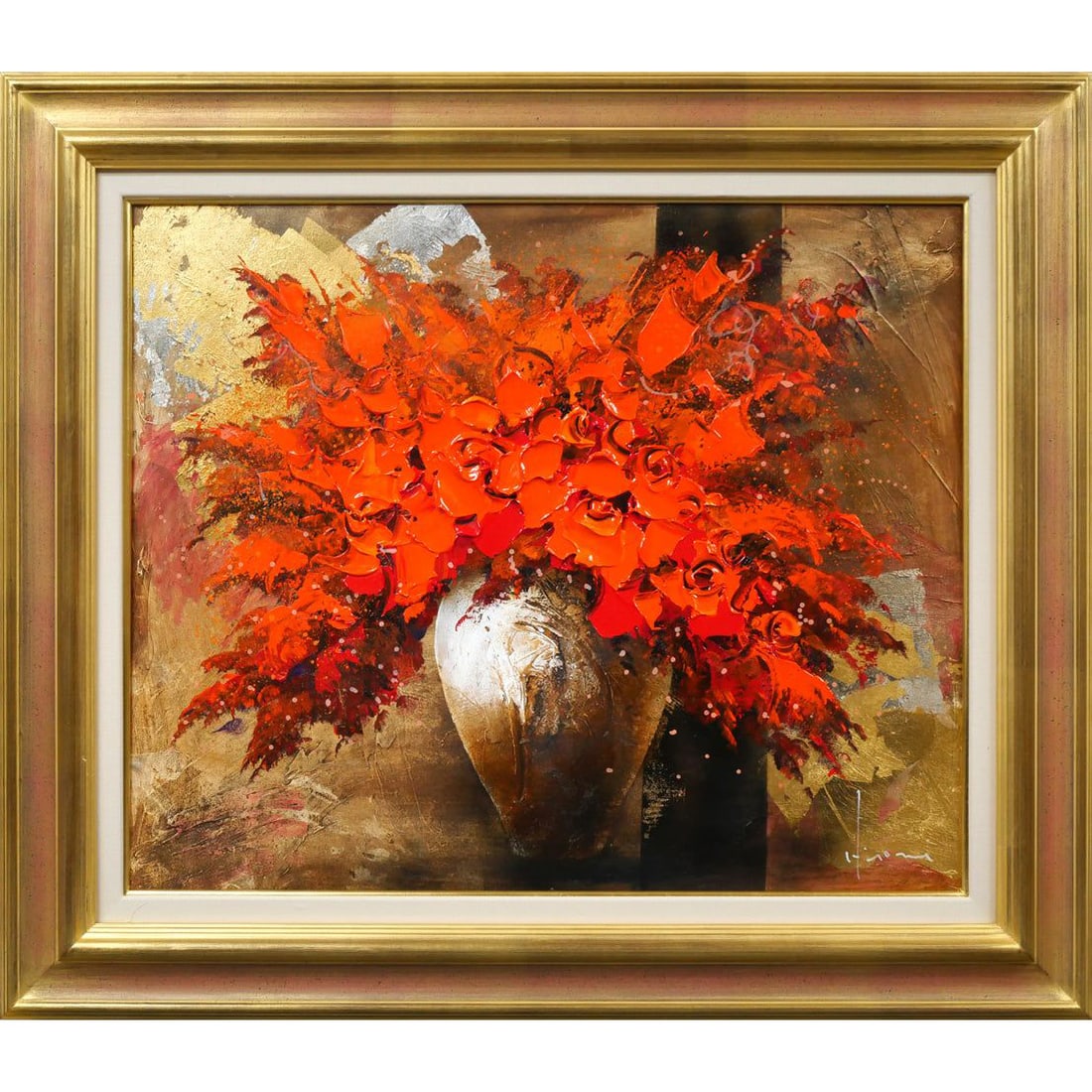 Hiromi Tachikawa “Red Blooming Flowers Original Oil Painting F12 – Signed, Authentic Work – (1 of 10)