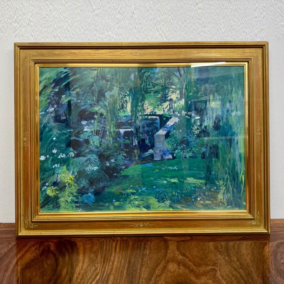Yoshimi Oka episy – Original Oil Painting, P30, Large-Scale Impressionist Masterpiece, 1990,: This is an original oil painting by Yoshimi Oka (b.1945), titled “Épisy”, painted in 1990, P30 size. A monumental Impressionist work, it depicts the verdant locks and water gates of Épisy, e