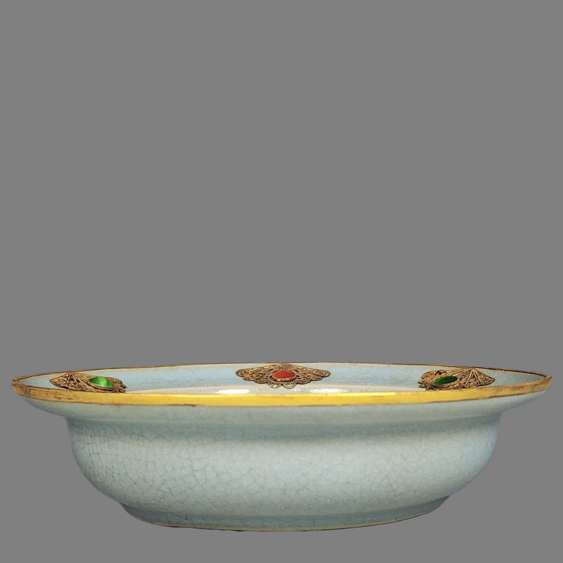 Song Ru kiln carved Huizong inlaid with gold and gemstone folding edge washbasin (1 of 9)