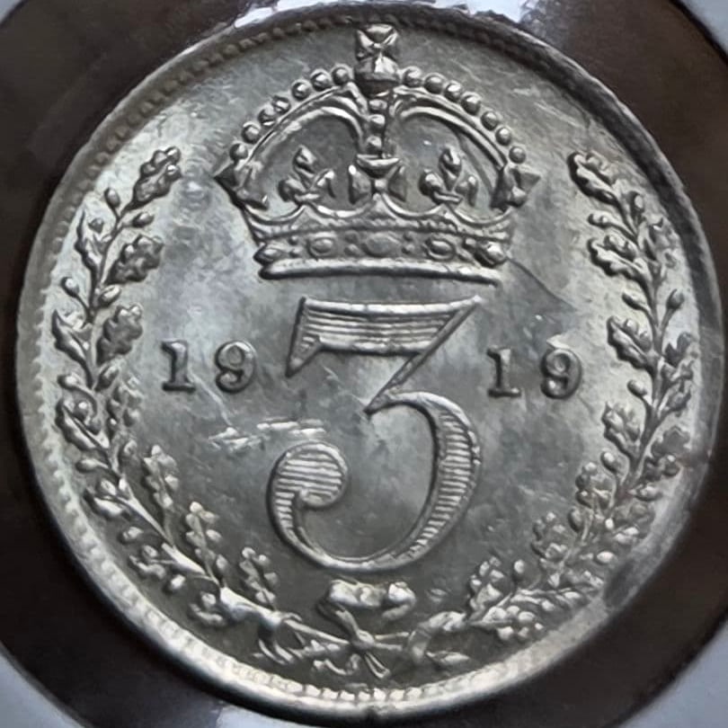 British Empire, George V, 3 pence silver coin, 1919 (1 of 19)