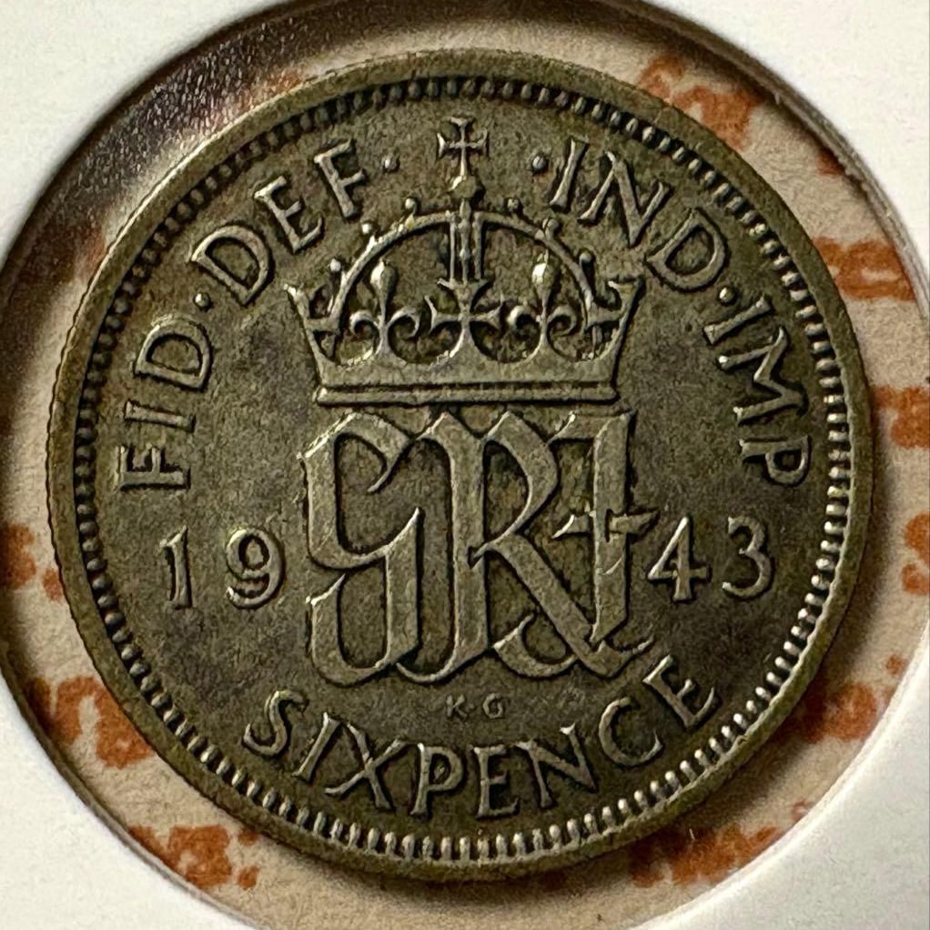 1943 British sixpence silver coin (1 of 4)