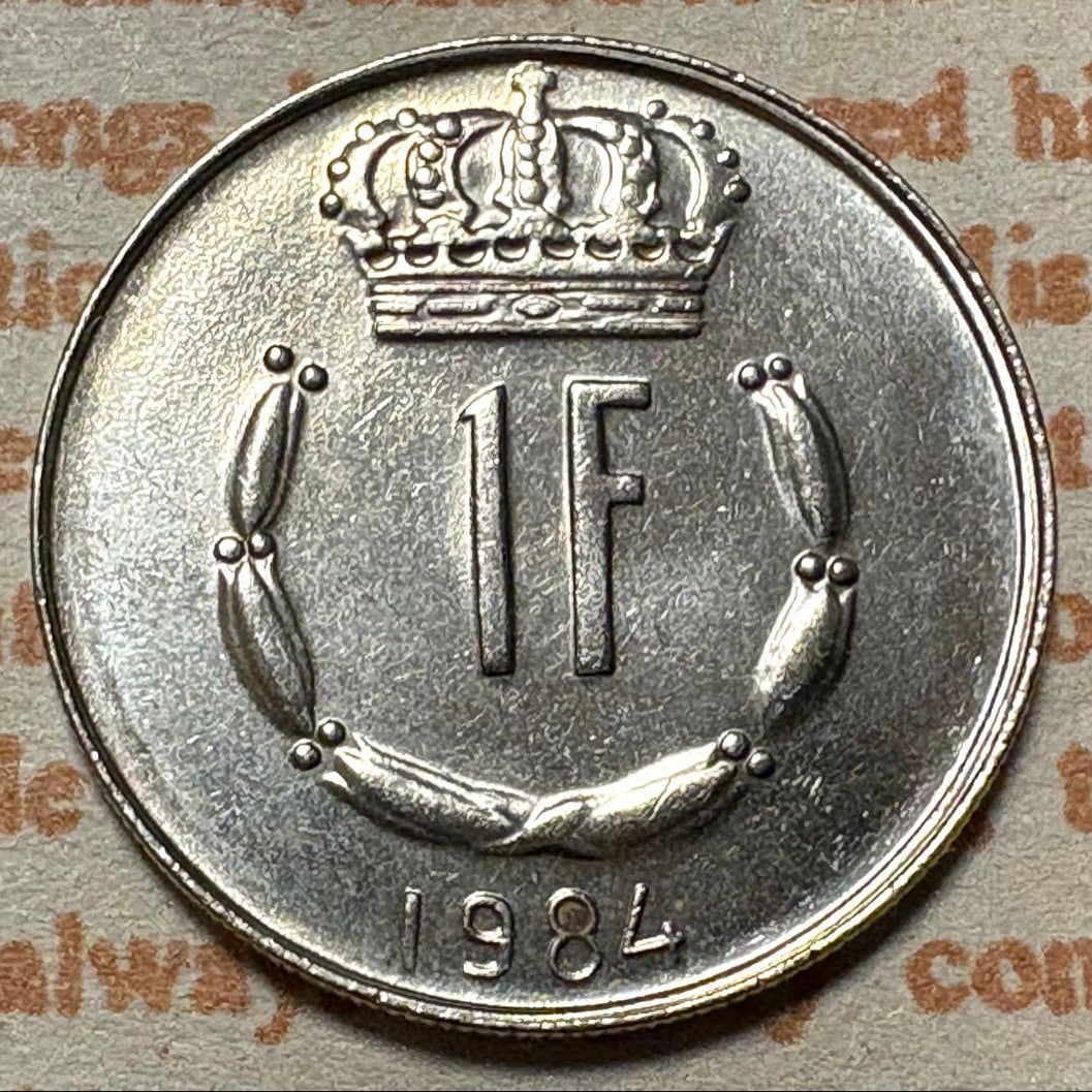 Luxembourg 1 franc coin, 1984, in excellent condition. (1 of 3)