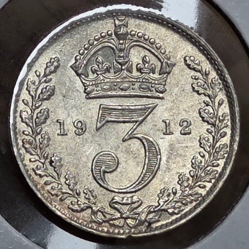 British Empire, George V, 3 pence silver coin, 1912. (1 of 19)