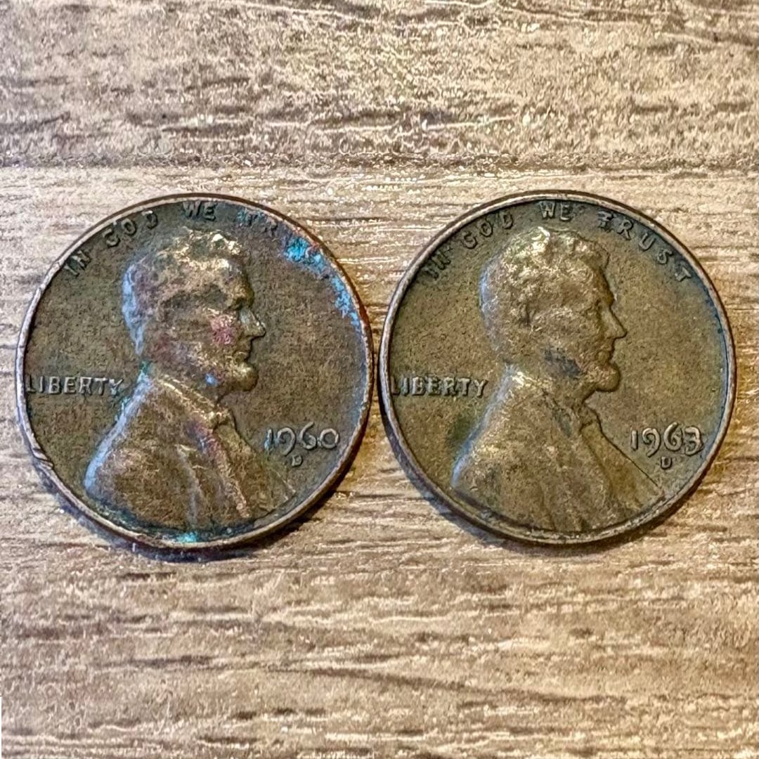 Set of two 1960/1963 US 1 cent coins. (1 of 3)