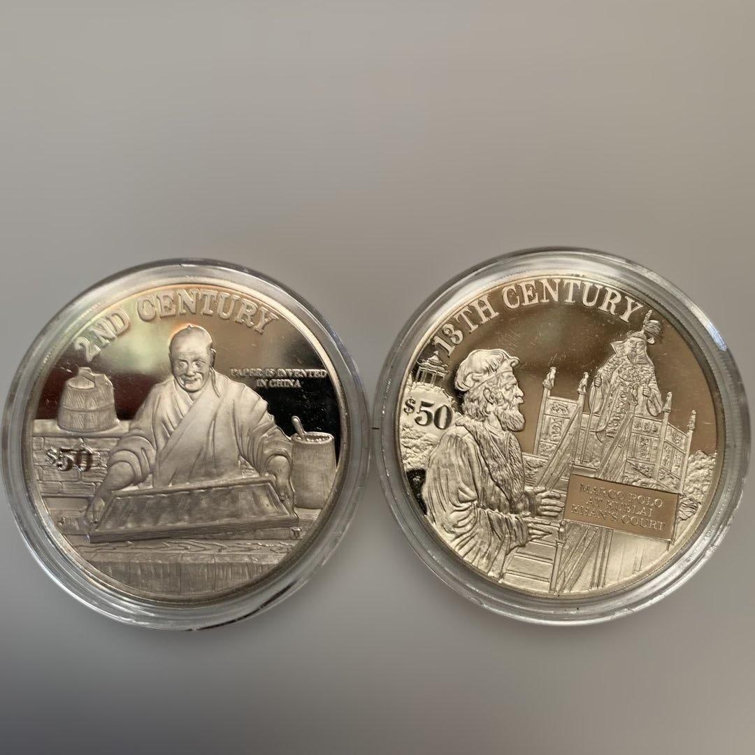 Two refined silver coins with a face value of 50 dollars each, issued by the Cook Islands, have a: Cook Islands Issue Two finely crafted silver coins with a face value of 50 US dollars each Country: Cook Islands Face Value: 50 US dollars Material: 925 pure silver (silver coin) Diameter: 38.8 millim