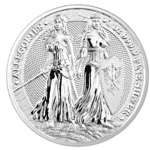 2022 Germany "Germania and Polonia" silver coin, 1 ounce, with transparent display case.: 2022 German "Germans and Poles" silver coin, 1 ounce, with transparent display case Popular Germania Warriors series This time, two young and beautiful women symbolizing Poland and Germany stand side