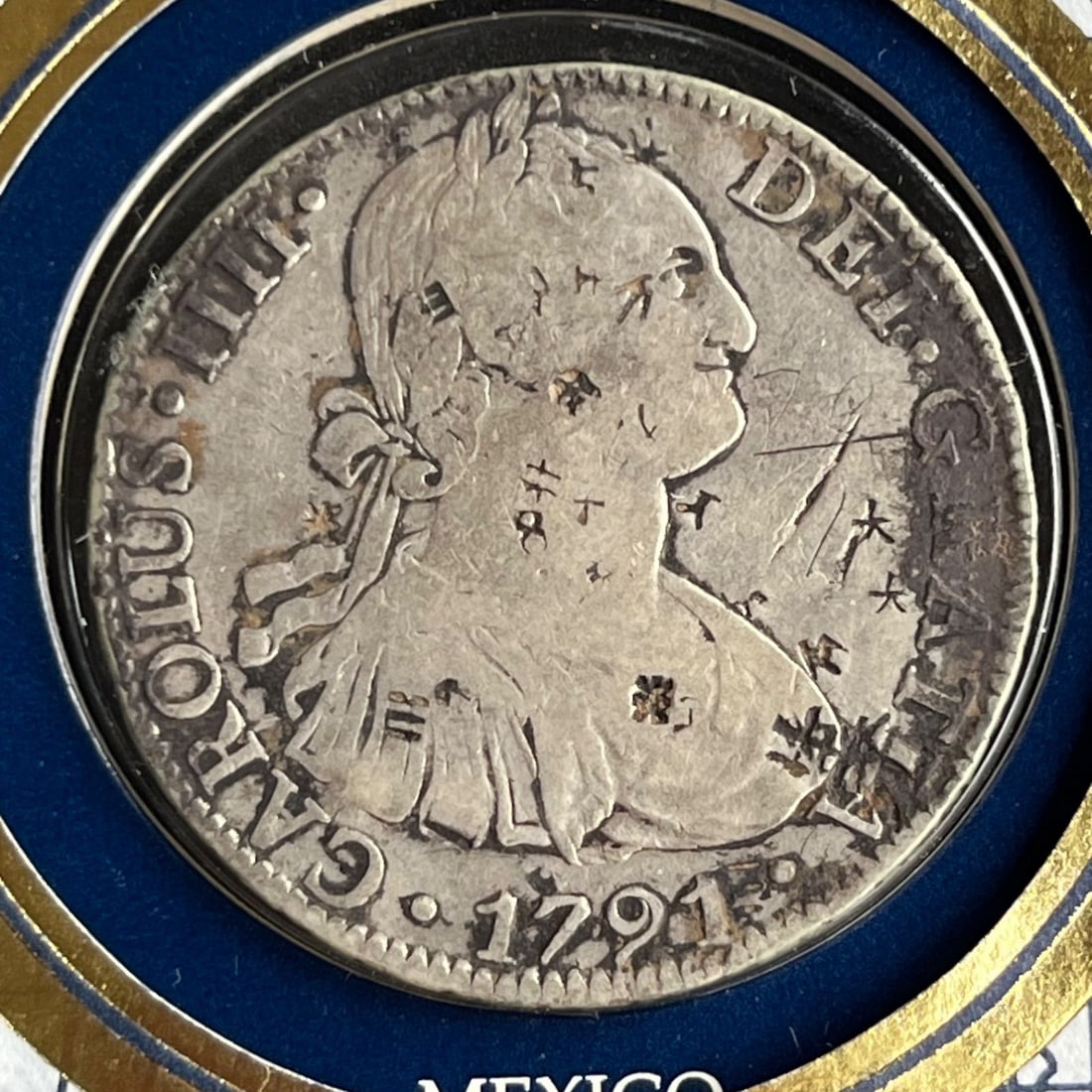 Ensure genuine 1791 Spanish Mexico 8 reales trade silver coin. (1 of 4)