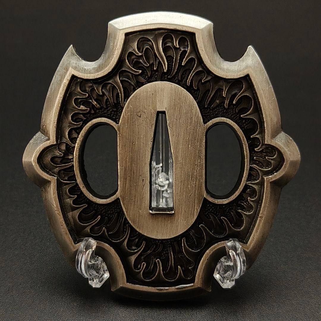 Flame pattern sword guard (Tsuba), made of alloy material, modern product (1 of 6)