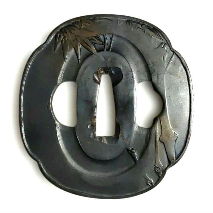 Kano Natsuki replica, bamboo water pattern tsuba (sword guard). (1 of 6)