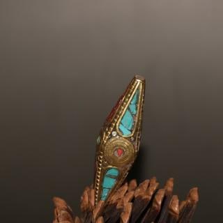Copper inlaid with red pine and green pine gemstone pendant. (1 of 10)