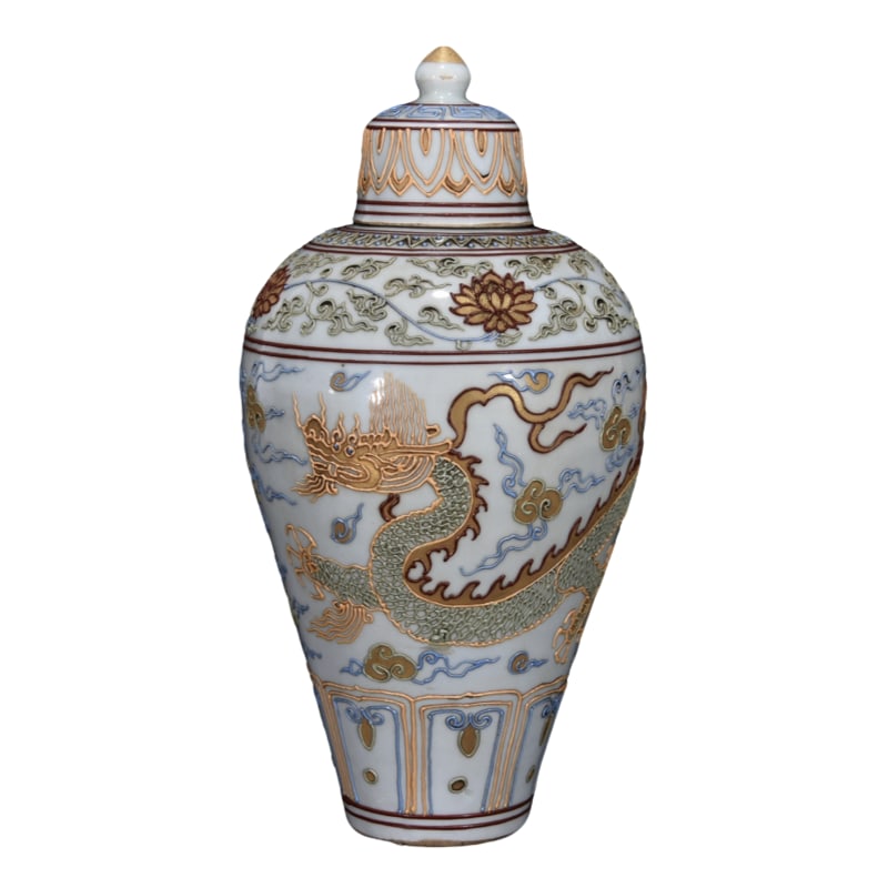 Celadon-glazed plum vase with dragon design (1 of 10)