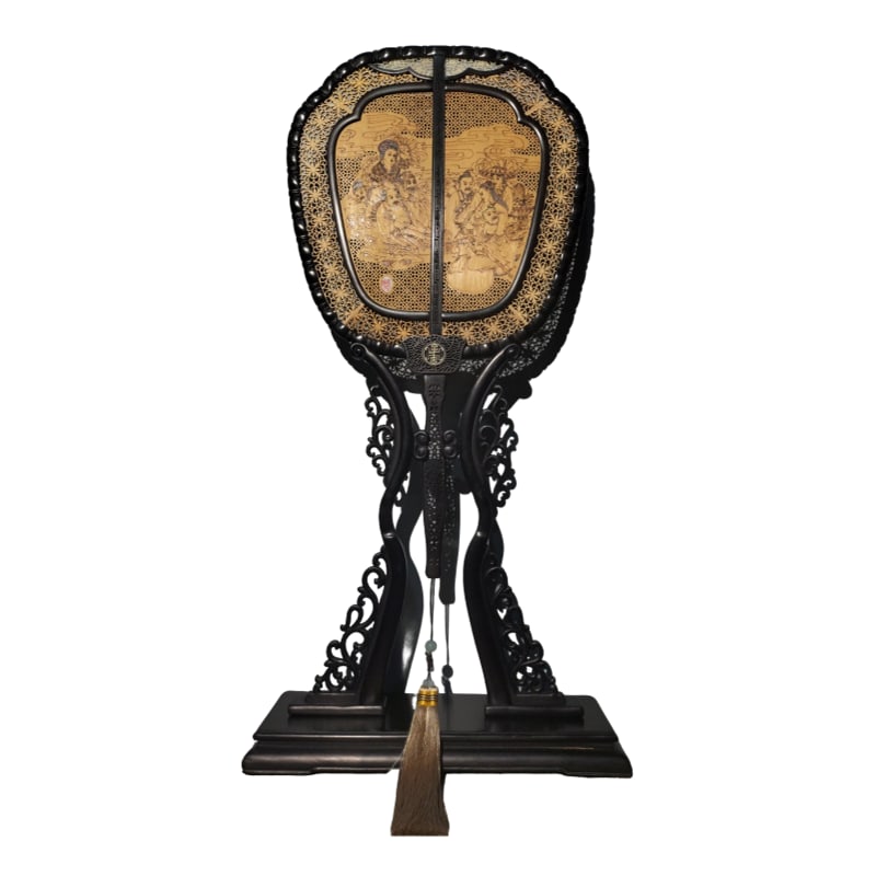 Rosewood inlaid with sandalwood palace fan screen ornaments (1 of 10)